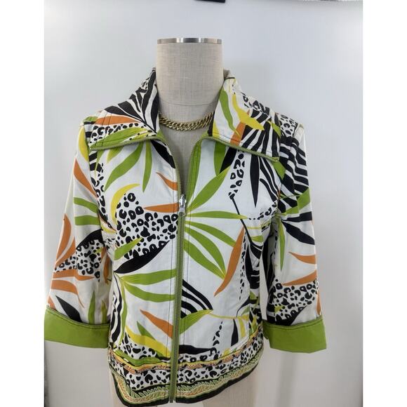Euc Women’s Medium City Girl Nancy Bolen Tropical Print Jacket Reversible - Picture 5 of 8